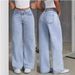 Women's Light Wash High-Waisted Wide-Leg Jeans – Vintage-Inspired Distressed Denim With Unique Pleated Details, Non-Stretch Cotton Blend_mkmklike.com
