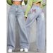 Women's Embroidered High-Waisted Jeans - Slimming Straight Leg Wide Trousers With Floor-Length Niche Design_mkmklike.com