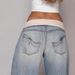 Women's Y2K Patchwork Straight Leg Jeans - Pure Cotton Low Rise Casual Denim With Elastic Waist & Roll-Up Hem_mkmklike.com