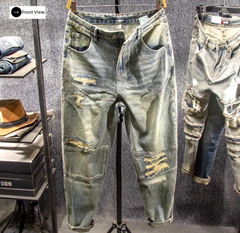 Retro Casual Ripped Blue Jeans Straight Leg Patched Men's Denim Pants Trendy Autumn Style New American 2025_mkmklike.com