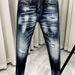 Men's Slim-Fit Tapered Blue Jeans High-Quality Distressed Denim Mid-Waist Zipper Fly For Nightlife Casual Vintage High Street_mkmklike.com