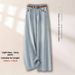 Women's Light Colored Wide Leg Jeans High Waisted Curved Slit Casual Fashionable Straight Leg Pants Autumn Style_mkmklike.com