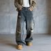 Men's Distressed Denim Jeans – Oversized Straight Leg, Vintage Blue Wash With Fake Rips (S-3xl) – Streetwear Style_mkmklike.com