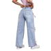 Cross-border Trendy Loose-fitting Bow-tie Straight Wide-leg Long Pants, Washed Women's Jeans, Hot Sale On_mkmklike.com