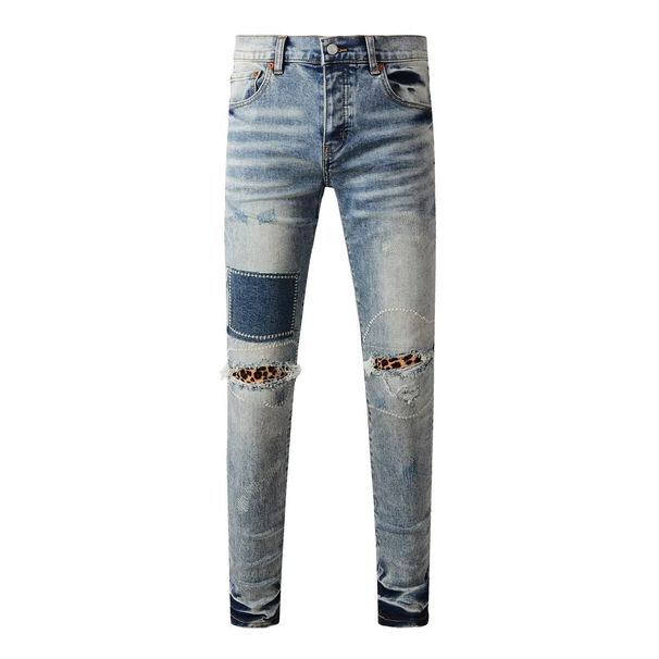 Trendy Streetwear Black Ripped Jeans Men's Slim Fit Stretch Denim With Splatter Paint Design American Style_mkmklike.com