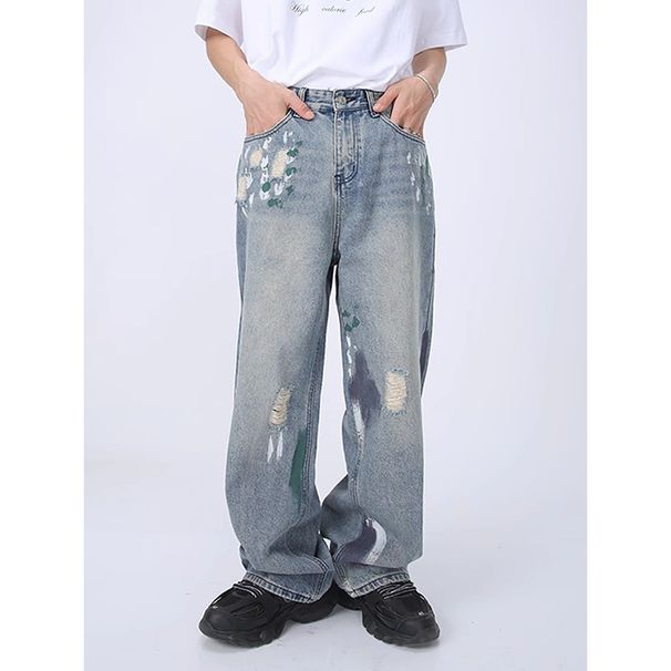 Men's Clothing Slim Fit Jeans For Men Loose Distressed Loose Fit Straight Leg Jeans - Trendy Ripped Denim Pants For Casual Wear (Light Blue, S-3XL)_mkmklike.com