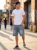 Men's American Style Rhinestone Denim Shorts Loose Fitting Frayed Hem Streetwear Shorts_mkmklike.com