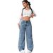Women's Clothing Vintage Straight Leg Jeans For Women - Classic Mid Rise Denim Pants (Smoke Gray/Light Blue)_mkmklike.com