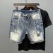 Men's Clothing Men's Unique Multi Pocket Color Blocked Denim Shorts Style Trendy Casual Five Point Pants Summer_mkmklike.com