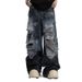 High Street Inkjet Hole Jeans For Men And Women Summer 2025 New Heavy Washed Handsome Street Wide Leg Pants_mkmklike.com