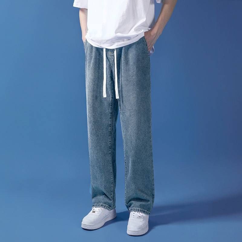 Men's Clothing Casual Simple Trend Ins Loose Drawstring Straight Long Pants_mkmklike.com
