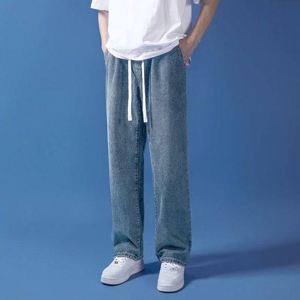 Men's Clothing Casual Simple Trend Ins Loose Drawstring Straight Long Pants_mkmklike.com