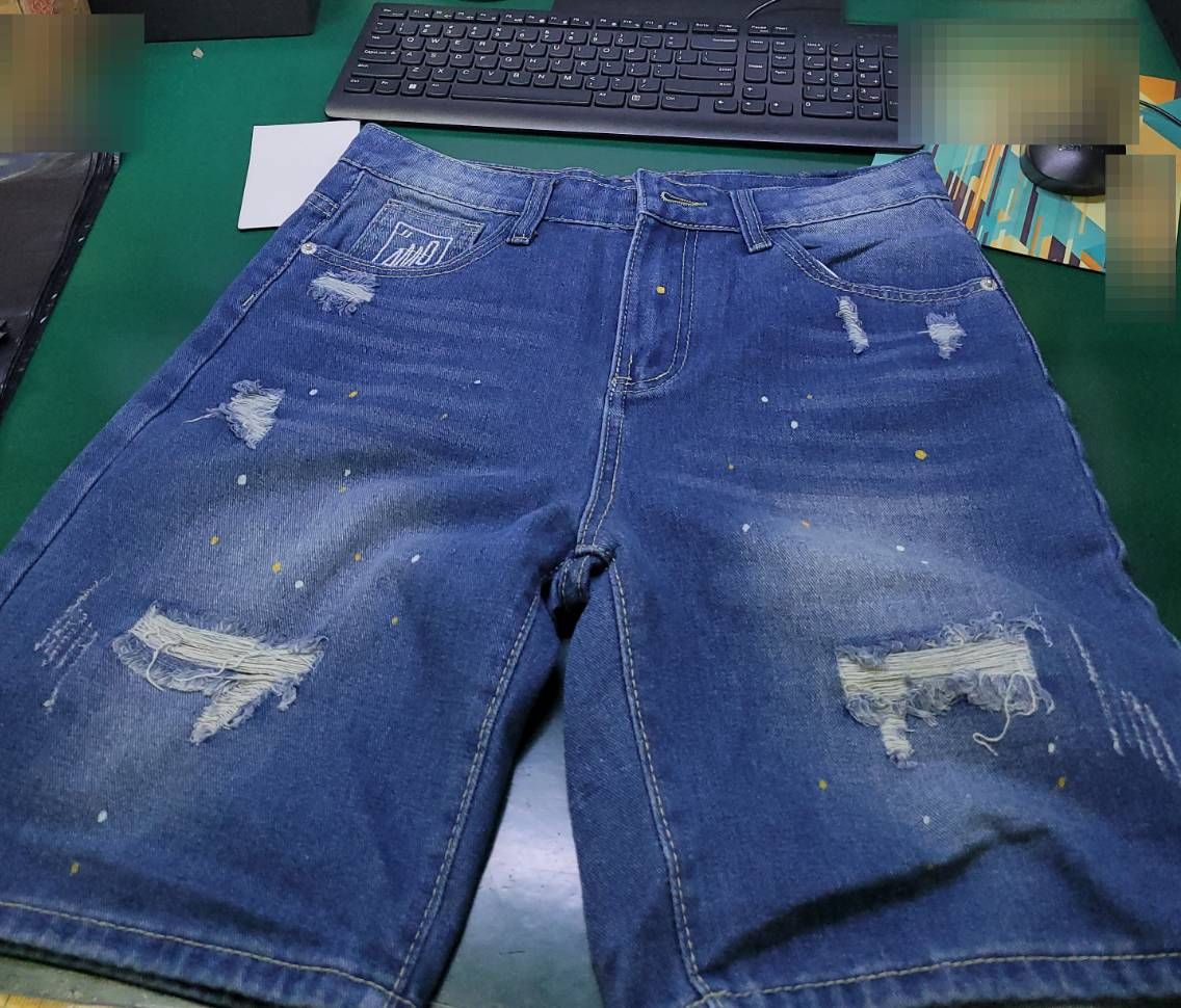 Men's Clothing New Style Trendy Brand Slim Straight Texture Trendy Scraped Beggar Shorts Shorts_mkmklike.com