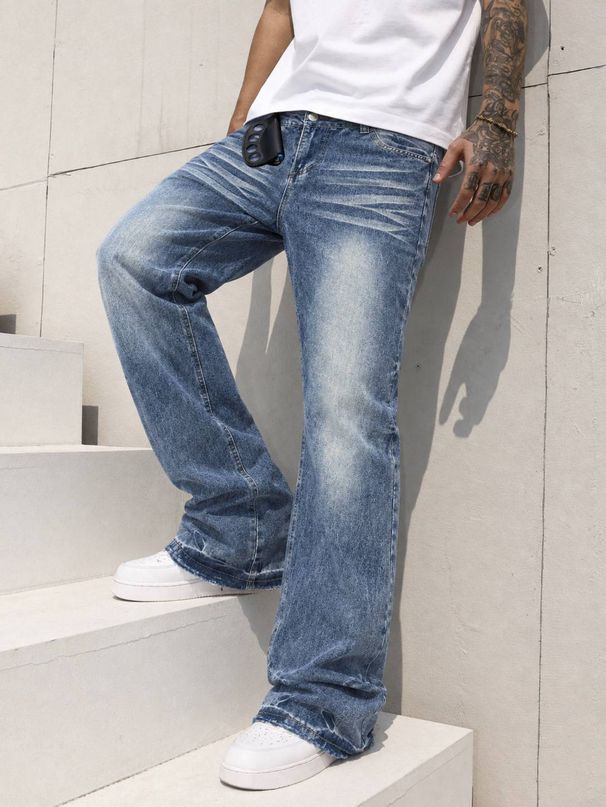 Purpl Men Women Distressed Light Grey Washed Jeans American Style Solid Color Basic Straight Trousers With Raw Hem_mkmklike.com