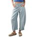 Women's Clothing Relaxed Tapered Cropped Jeans – Blue Striped Carrot Fit Denim Capri Pants (S-XXL, High Waist, Non-Stretch)_mkmklike.com