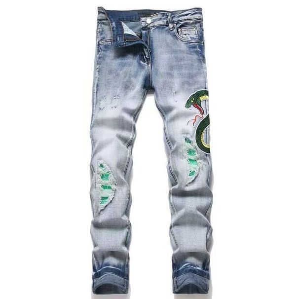Men's Distressed Slim Fit Jeans With Graffiti & Splash Paint Design - Street Style Casual Tapered Pants For Teens & Young Adults_mkmklike.com