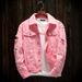 Northfold Trendy Men's Spring And Autumn Loose Denim Jacket Couple Long Sleeve Plus Size Casual Coat Pink Motorcycle Export Top_mkmklike.com