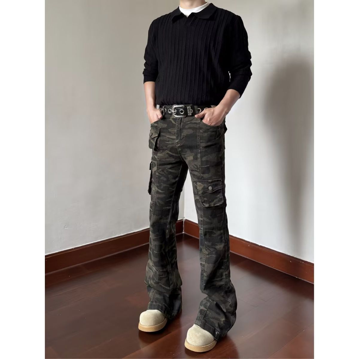 Vintage Camo Slim Fit High Waist Jeans For Women - Stretchy Denim Straight Leg Pants With Retro Wash_mkmklike.com