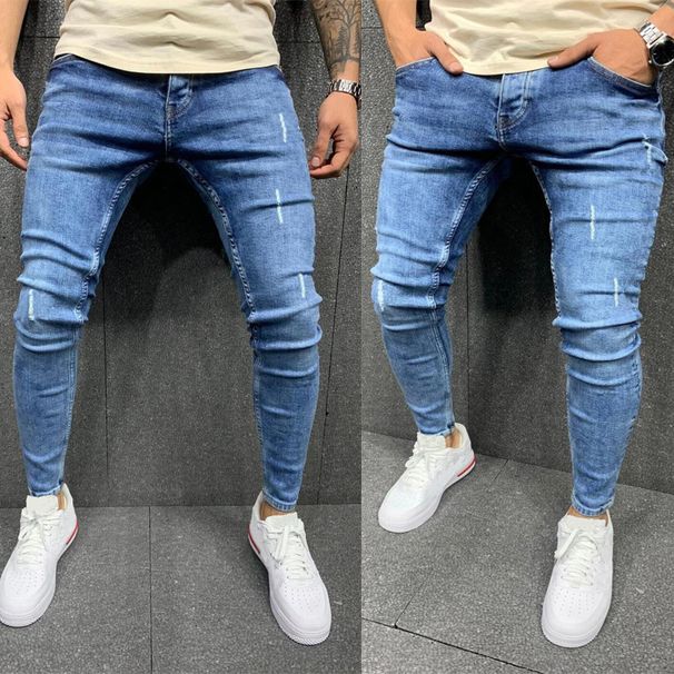 High Quality Worn-out Small Foot Stretch Tight Fitting Jeans, Men's Jeans_mkmklike.com
