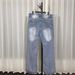 Vintage-Inspired Light Blue Distressed Flared Jeans | Clean Fit | High-Quality Cotton | Straight Leg | Youthful Style_mkmklike.com