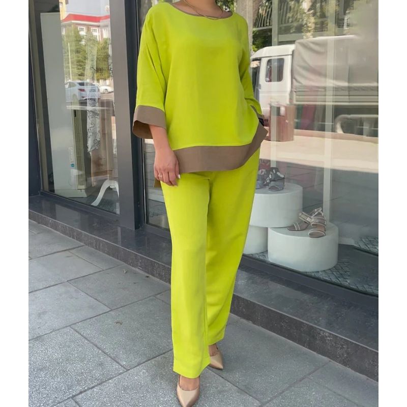 Women's Clothing loose large size casual round neck top shirt straight pants suit_mkmklike.com