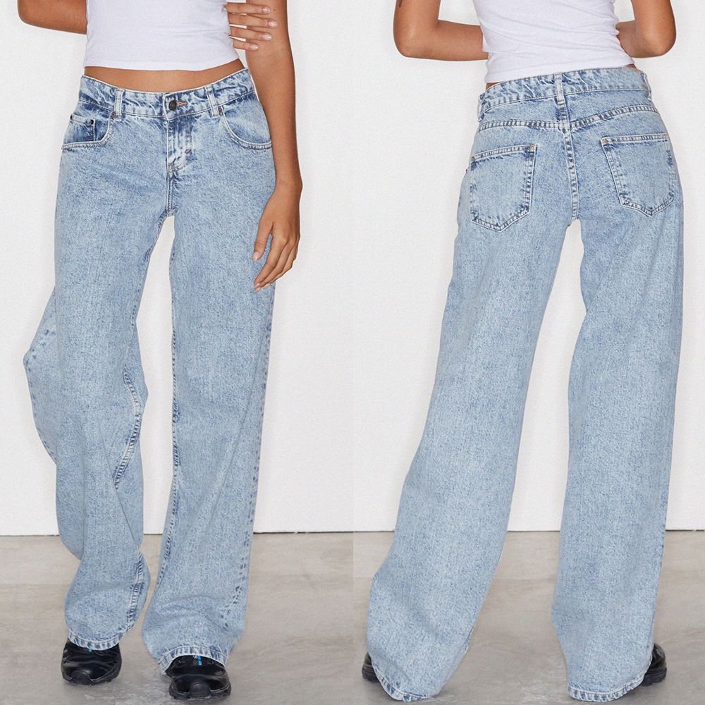 Women's Clothing Low Waist Straight Pants Washed Light Blue Denim Trousers_mkmklike.com