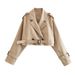 New women's European and American style belted long sleeved short casual windbreaker jacket_mkmklike.com