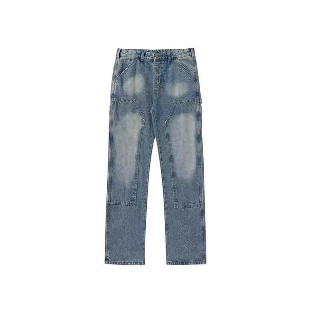 Vintage Washed Workwear Jeans – B73 Double-Knee Relaxed Fit (Distressed Denim With Rivet Details)_mkmklike.com