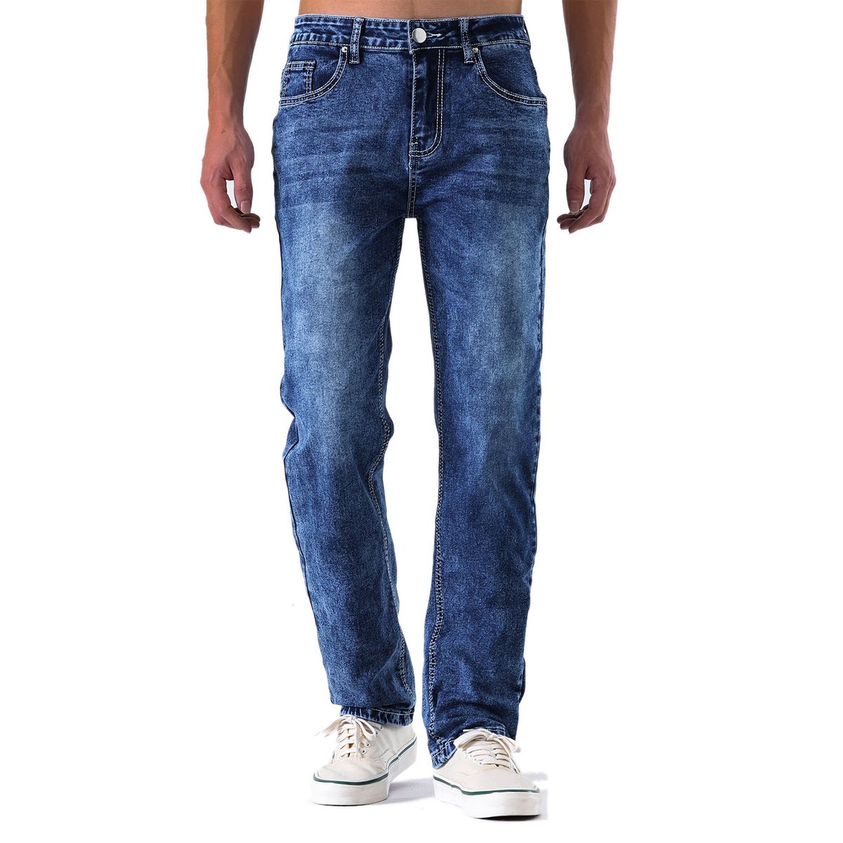 Men's Clothing Classic Straight Fit Men's Jeans - Comfortable Cotton Denim Pants With Embroidery Detail For Everyday Wear (Blue, Black)_mkmklike.com