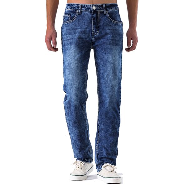 Men's Clothing Classic Straight Fit Men's Jeans - Comfortable Cotton Denim Pants With Embroidery Detail For Everyday Wear (Blue, Black)_mkmklike.com