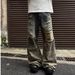 Men's Wide Leg Straight Jeans Retro American Niche Design Washed Patchwork Camouflage Distressed Whiskering_mkmklike.com