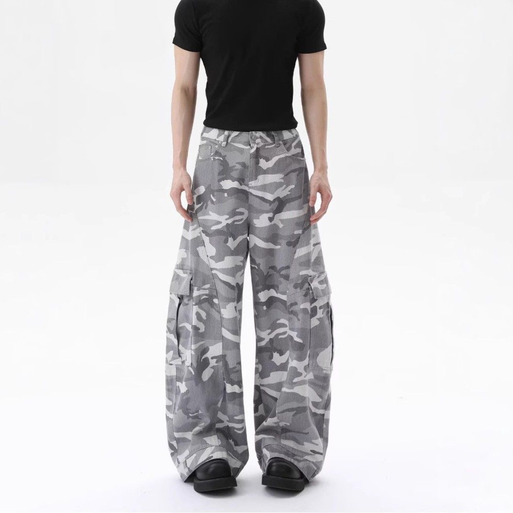 New American High Street Gray White Camouflage Washed Workwear Jeans Wide Leg Curved Blade Loose Casual Pants for Men Women_mkmklike.com