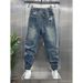Men's Clothing Patchwork Jeans With Elastic Waist Men’s Summer Slim-Fit Stretch Jeans – Relaxed Cargo Pants With Drawstring Waist & Washed Finish_mkmklike.com