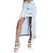 Women's Clothing High Waist Irregular Raw Edge Ripped Hole Old Washed Denim Slit Hip Skirt_mkmklike.com