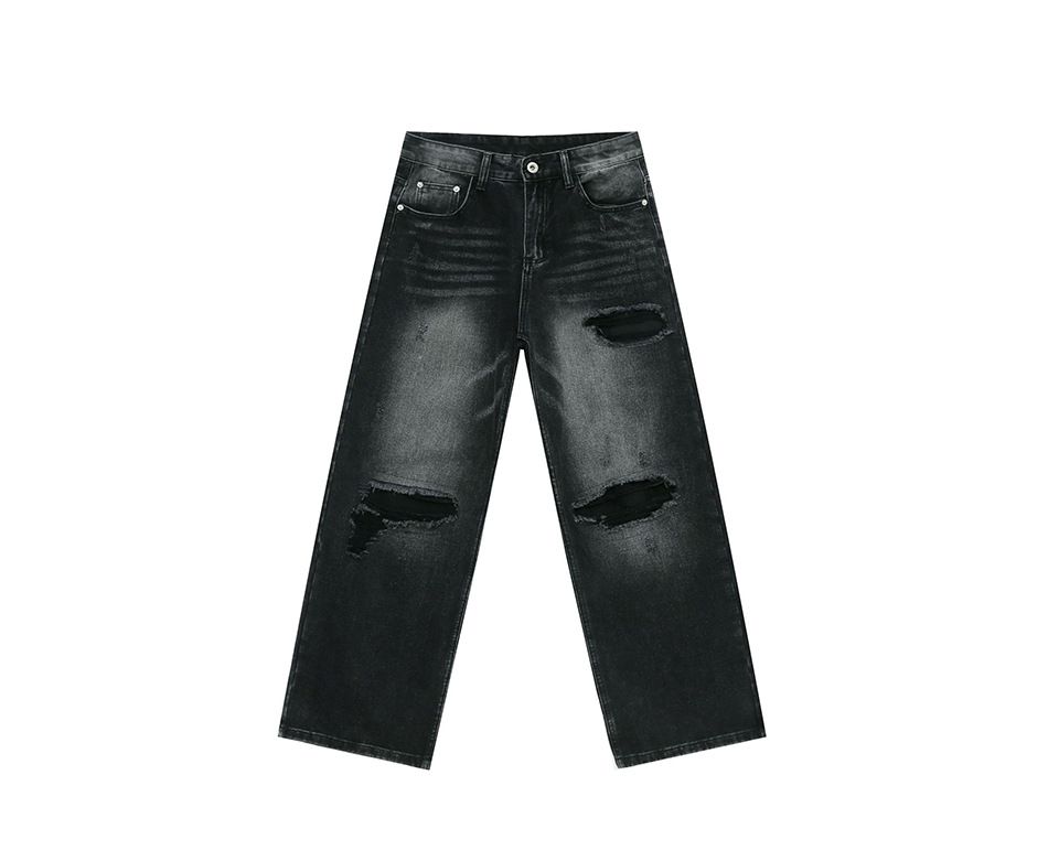 EF JEANS | 2025 Spring New American Street Ripped Jeans Middle Waist Skinny Black Trousers Trendy Men_mkmklike.com