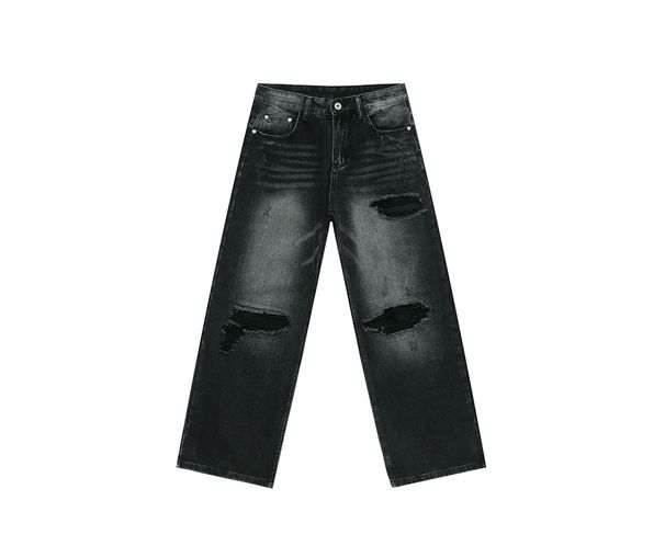 EF JEANS | 2025 Spring New American Street Ripped Jeans Middle Waist Skinny Black Trousers Trendy Men_mkmklike.com
