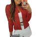 Women's round neck long-sleeved solid color cardigan casual versatile sequined jacket_mkmklike.com