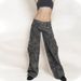 Vintage Streetwear Camo Cargo Pants For Women - Low Waist, Multiple Pockets, Straight Leg, Quick-Dry, Retro Military Style_mkmklike.com