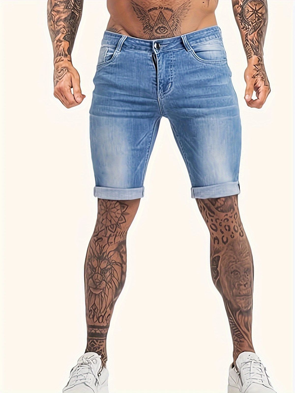 Men's Classic Denim Bermuda Shorts – Mid-Thigh Casual Stretch Shorts With Straight Leg (Sky Blue, S-2XL)_mkmklike.com