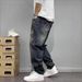 Men's Clothing Patterned Denim Jeans Straight Leg Loose Fit Casual And Versatile Long Pants High Street Style Style Men's Clothing_mkmklike.com