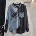 Women's denim black shirt women's European station 2024 spring new loose mid-length shirt_mkmklike.com