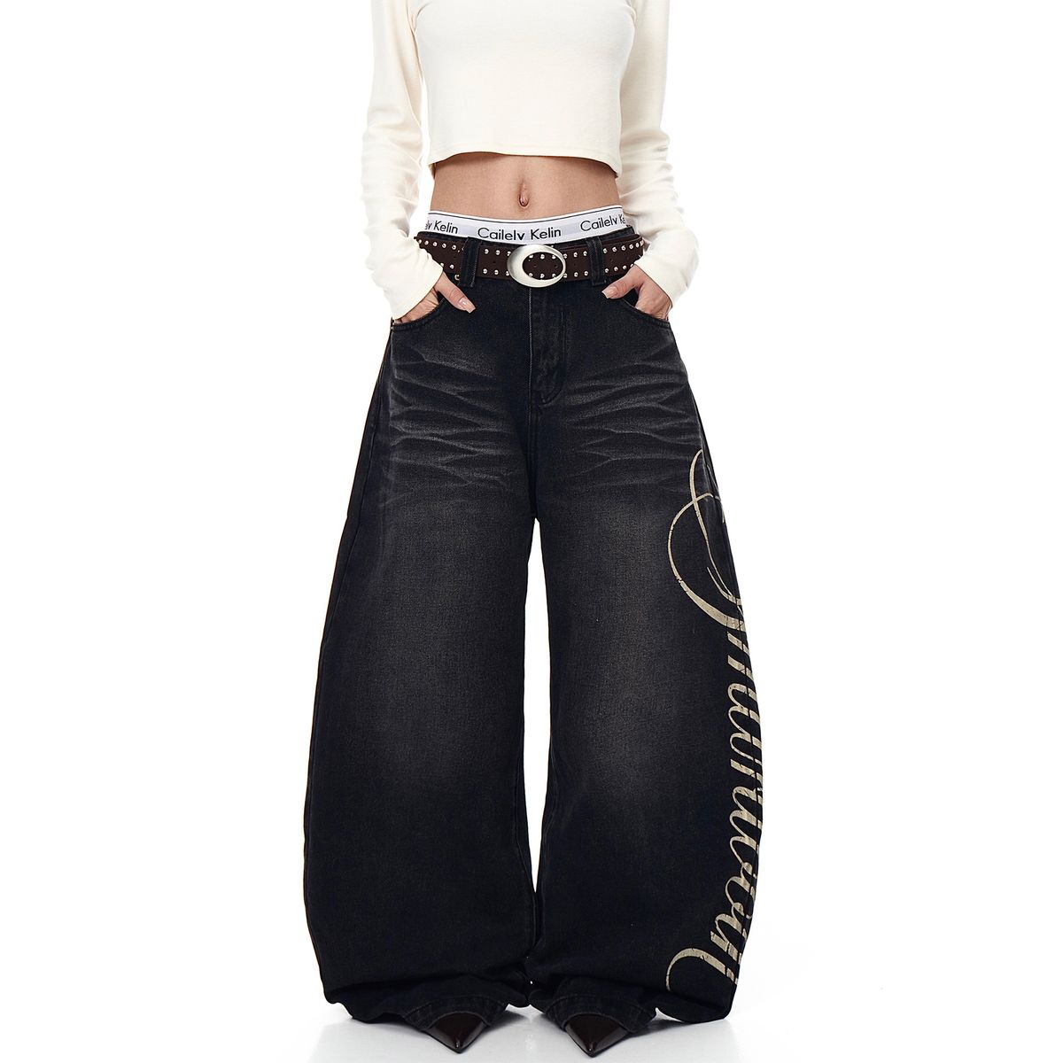 Men's Clothing Men's Straight Leg Loose Wide Leg Jeans Letter Print High Street Fashion Spring Autumn Trendy Versatile Cool Stylish Long Pants_mkmklike.com