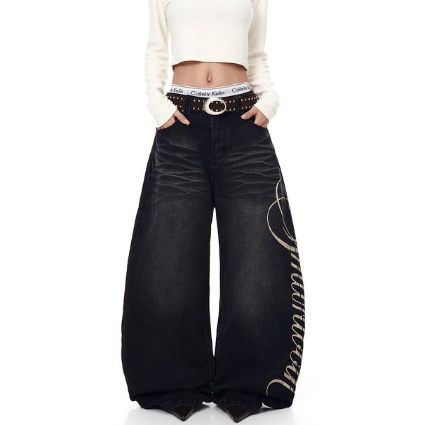 Men's Clothing Men's Straight Leg Loose Wide Leg Jeans Letter Print High Street Fashion Spring Autumn Trendy Versatile Cool Stylish Long Pants_mkmklike.com