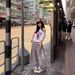American Retro Style Hot Girl Splatter-print Denim Jeans For Women, New Summer High-waisted Loose Slimming Straight_mkmklike.com