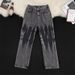 Men's Clothing Jeans 2025 Summer Men's American Narrow Version Slim Straight Semi Elastic Washed Flared Trousers_mkmklike.com
