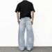 Vintage Washed Distressed Denim Jeans, Relaxed Straight Wide Leg Pants For Men & Women, Retro High Waist Casual Trousers, Blue_mkmklike.com