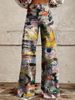 Ladies Eye‑Catching Y2k Flare Bottoms, Vintage Washed Star All‑Over Print High Waist Wide Leg Pants, Multiple Available Hues_mkmklike.com