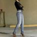 High Waist Slim Fit Rhinestone Embellished Skinny Jeans Straight Leg Women's Denim Jeans_mkmklike.com