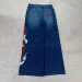 Men's Jeans Y2K Vintage Light Blue Black Washed Tape Design Graffiti Letter Loose Fit Distressed Denim Streetwear Hip_mkmklike.com
