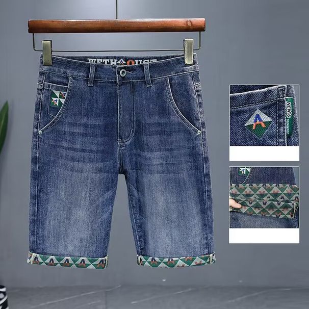 Men's Clothing Men's Summer Thin High End Denim Shorts Trendy Brand Loose Straight Shorts High End Fashion Print Shorts_mkmklike.com